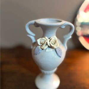 Elegant Blue Vase with Floral Accents